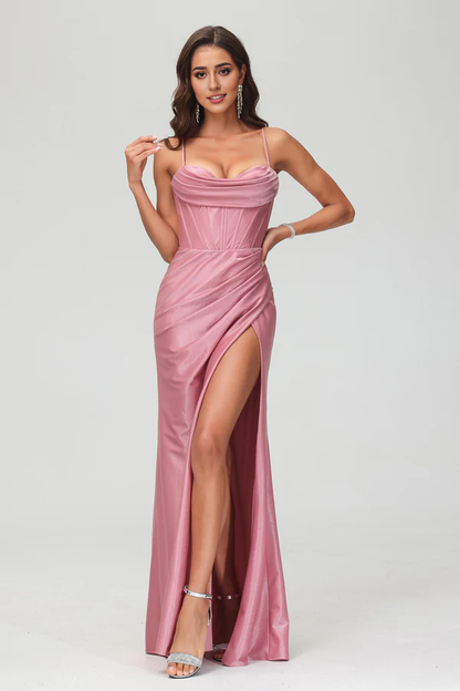 Wholesale Elegant Evening Dress Spaghetti Straps Long Prom Dresses Glitter Dress With Slit