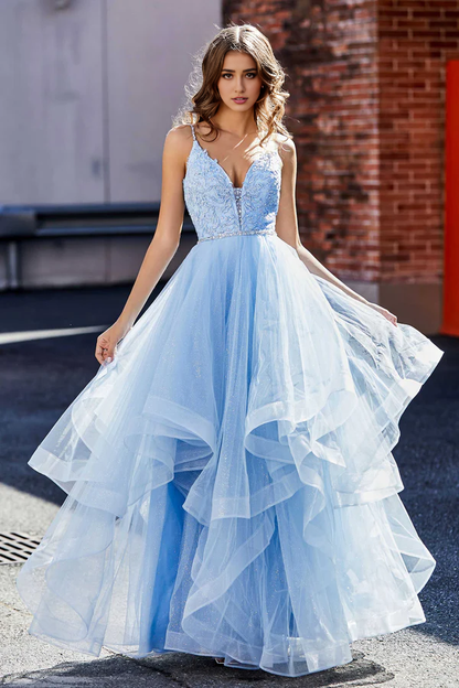 Wholesale Elegant Evening Dress Ruffle Ruched Plunging V Neck Prom Dresses Tulle Dress