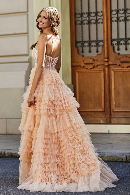 Wholesale Elegant Prom Dresses Sweetheart Corset Bodice Tiered Tulle Evening Dress