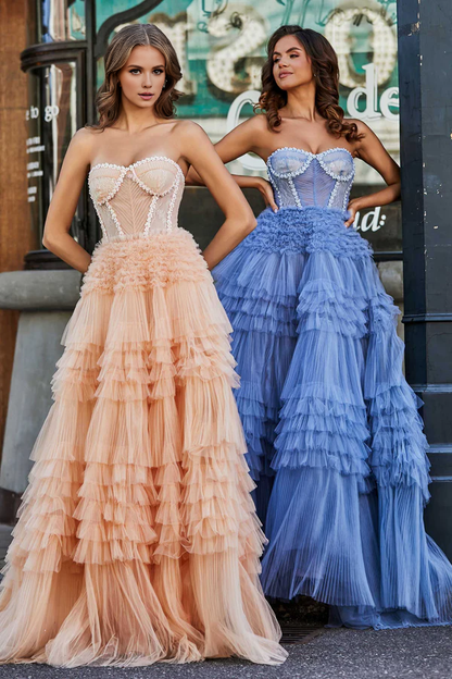 Wholesale Elegant Prom Dresses Sweetheart Corset Bodice Tiered Tulle Evening Dress