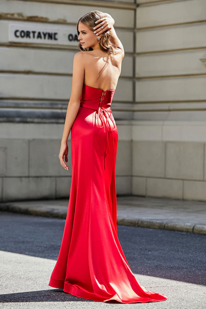 Wholesale Elegant Prom Dresses Strapless Lace Up Back Stretch Satin Gown Evening Dress