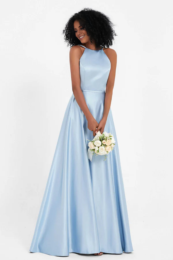 Wholesale A-line Bridesmaid Dresses Open Back Satin Long Gown Prom Dresses