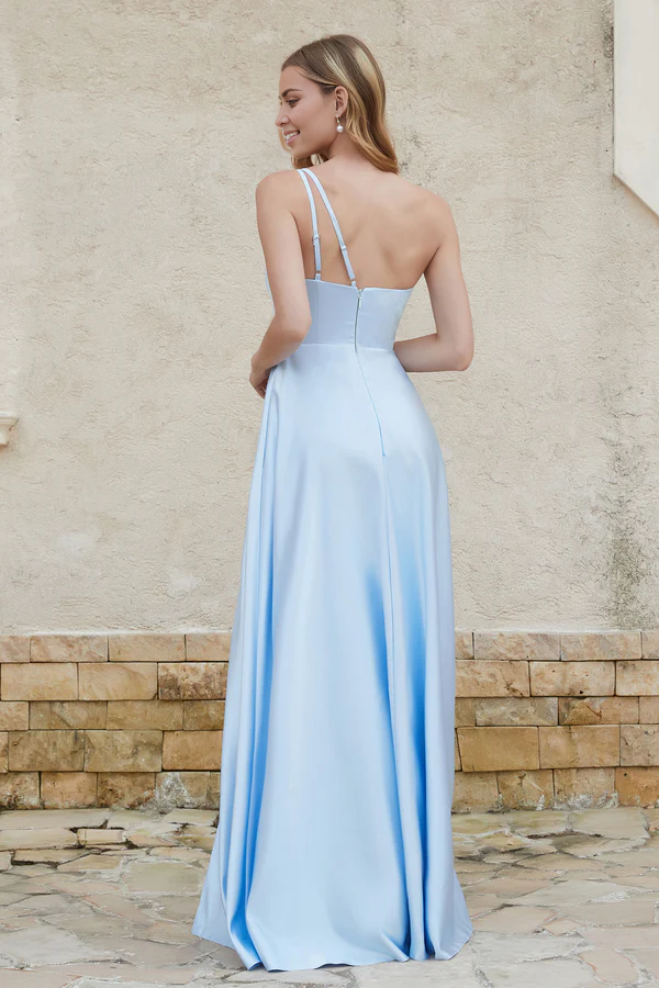 Wholesale Elegant A-Line Bridesmaid Dresses One Shoulder Satin Dress With Slit Wedding Guest Dresses