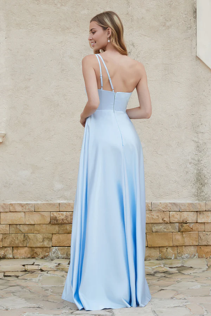 Wholesale Elegant A-Line Bridesmaid Dresses One Shoulder Satin Dress With Slit Wedding Guest Dresses