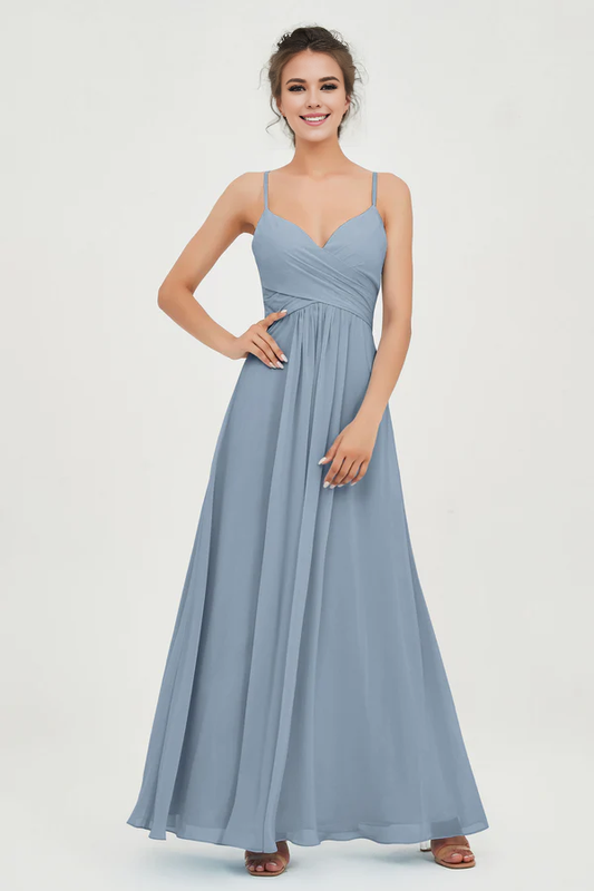 Wholesale Elegant Wedding Guest Dresses Dusty-Blue Long Bridesmaid Dress Sweetheart Neckline