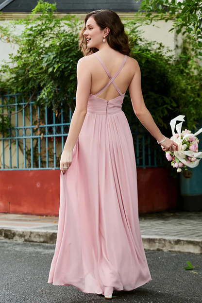 Wholesale Elegant Dusty-Rose Bridesmaid Dresses Pleated Corset Bodice Ruffles Chiffon Slit Wedding Guest Dresses