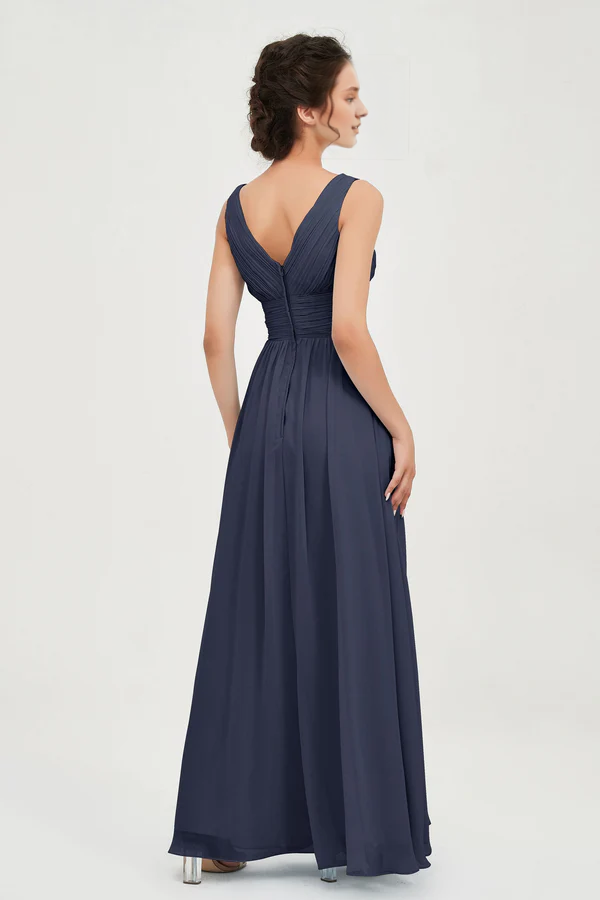 Wholesale Elegant Dark-Navy Wedding Guest Dresses Sleeveless Long Bridesmaid Dress