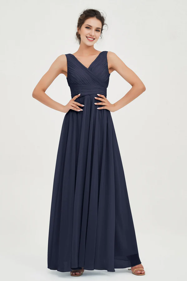 Wholesale Elegant Dark-Navy Wedding Guest Dresses Sleeveless Long Bridesmaid Dress