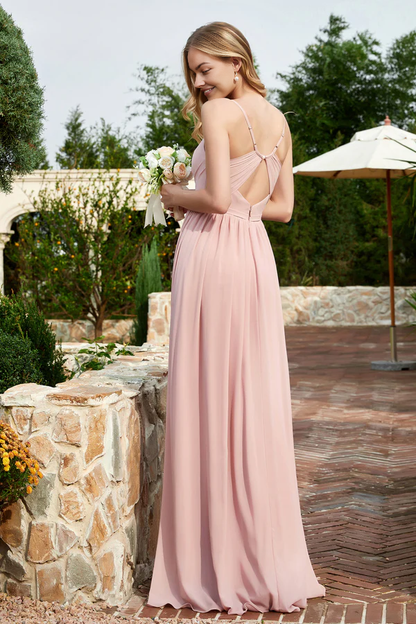 Wholesale Elegant V-neck Bridesmaid Dresses A-Line Wedding Guest Dresses Chiffon Dress With Slit