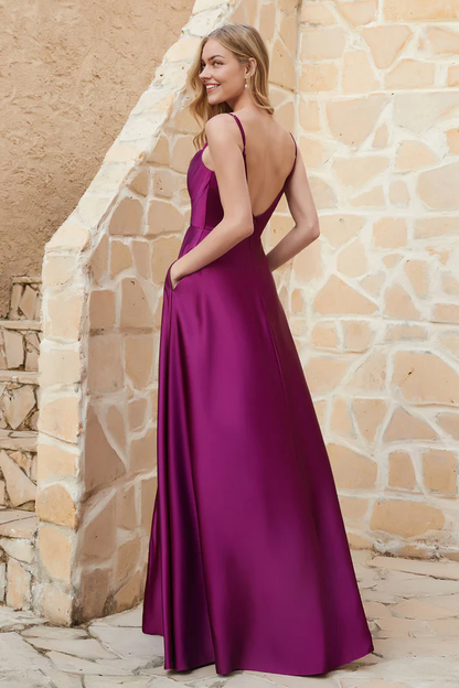 Wholesale Elegant A-line Prom Dresses Cowl Neck Satin Dress With Slit Wedding Guest Dresses