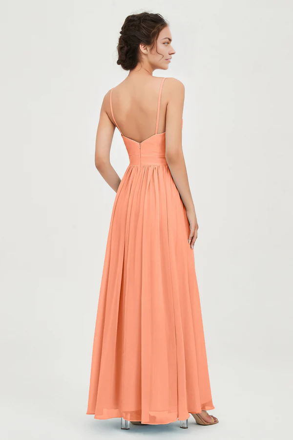 Wholesale Elegant Papaya Prom Dresses Plunging V Neck Bridesmaid Dress Wedding Guest Dresses