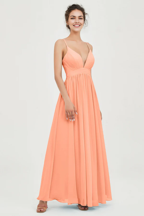 Wholesale Elegant Papaya Prom Dresses Plunging V Neck Bridesmaid Dress Wedding Guest Dresses