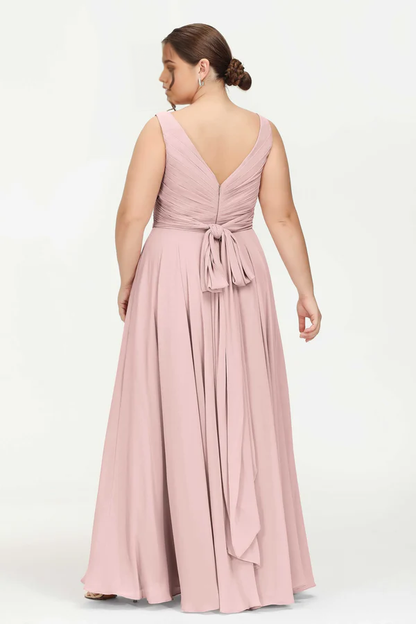 Wholesale Dusty-Rose Bridesmaid Dresses Plus Size V Neck Chiffon Dress Maxi Length Wedding Guest Dresses