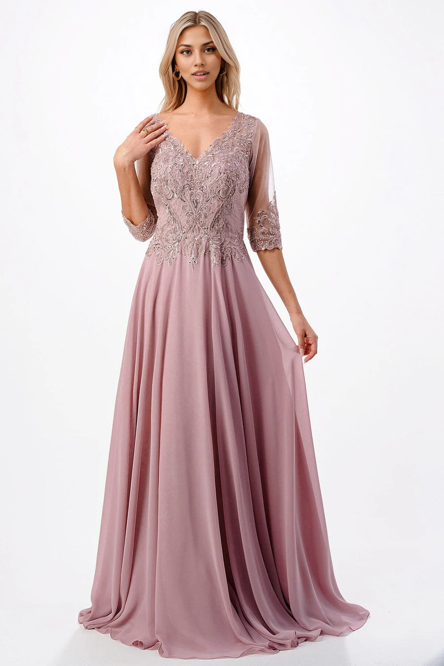 Wholesale Elegant Prom Dresses Bead Embroidered 3/4 Sleeve Gown Evening Dress