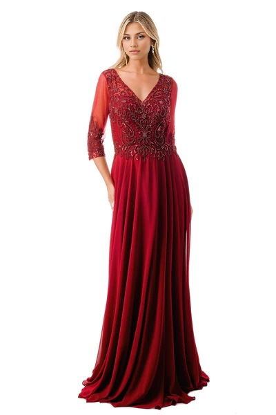 Wholesale Elegant Prom Dresses Bead Embroidered 3/4 Sleeve Gown Evening Dress