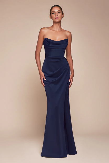 Wholesale Fashion Evening Dress Chiffon Strapless Slit Gown Prom Dresses