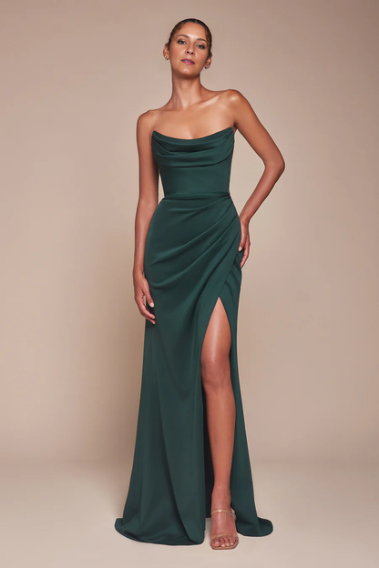 Wholesale Fashion Evening Dress Chiffon Strapless Slit Gown Prom Dresses