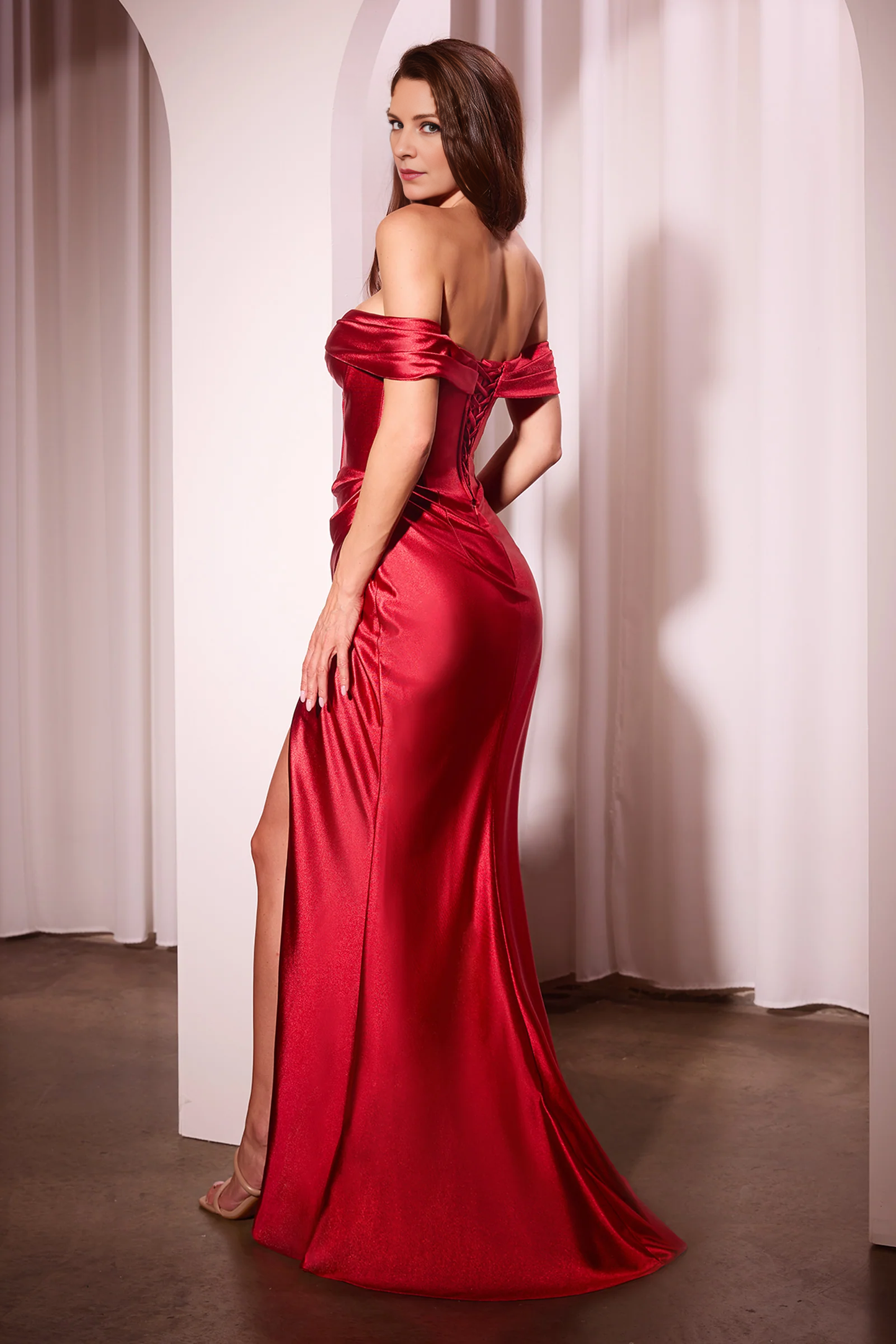 Wholesale Elegant Evening Dress Satin Fitted Off Shoulder Corset Gown Prom Dresses