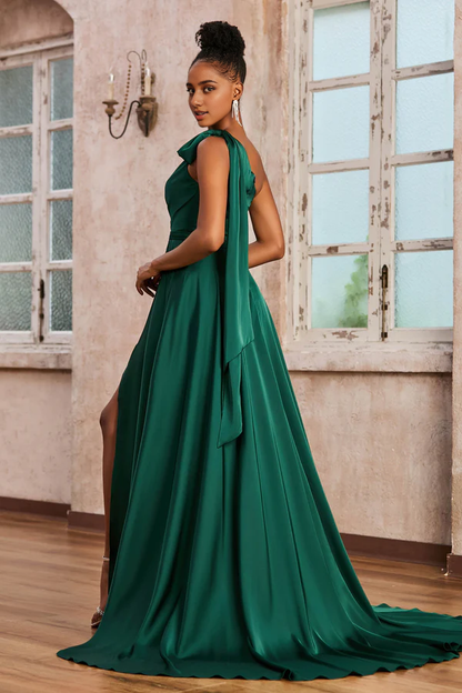 Wholesale Elegant Bridesmaid Dresses Acetate Satin One Shoulder Dress With Bow Wedding Guest Dresses