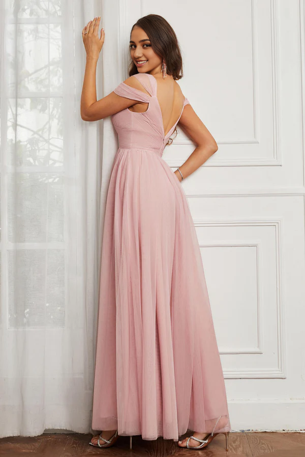 Wholesale Elegant Bridesmaid Dresses Cap Sleeves A-Line Tulle Dress Wedding Guest Dresses