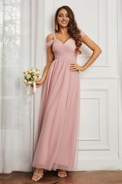 Wholesale Elegant Bridesmaid Dresses Cap Sleeves A-Line Tulle Dress Wedding Guest Dresses