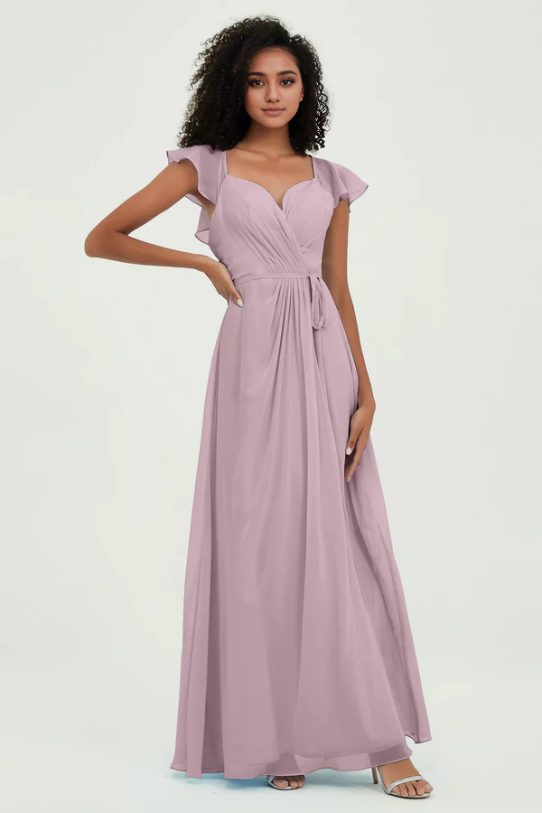 Wholesale Elegant Long Bridesmaid Dress with Cap Sleeves Wedding Guest Dresses