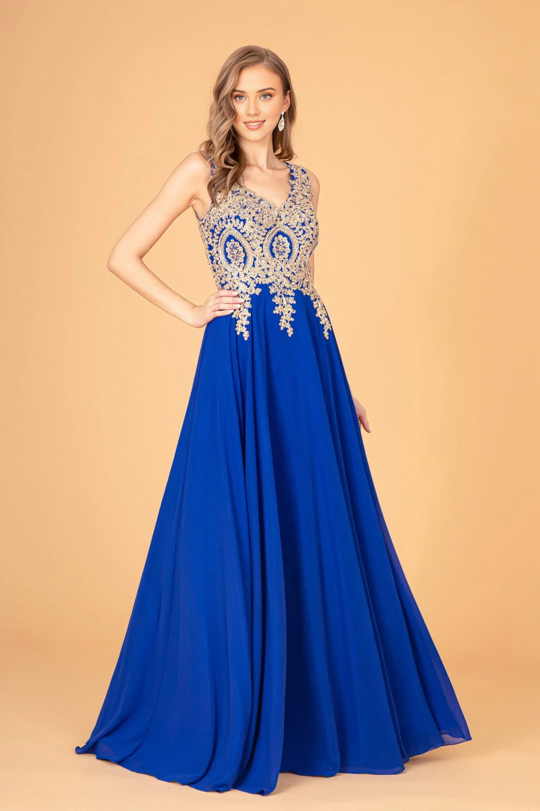 Wholesale Elegant Evening Dress Applique Long V-Neck Dress Prom Dresses