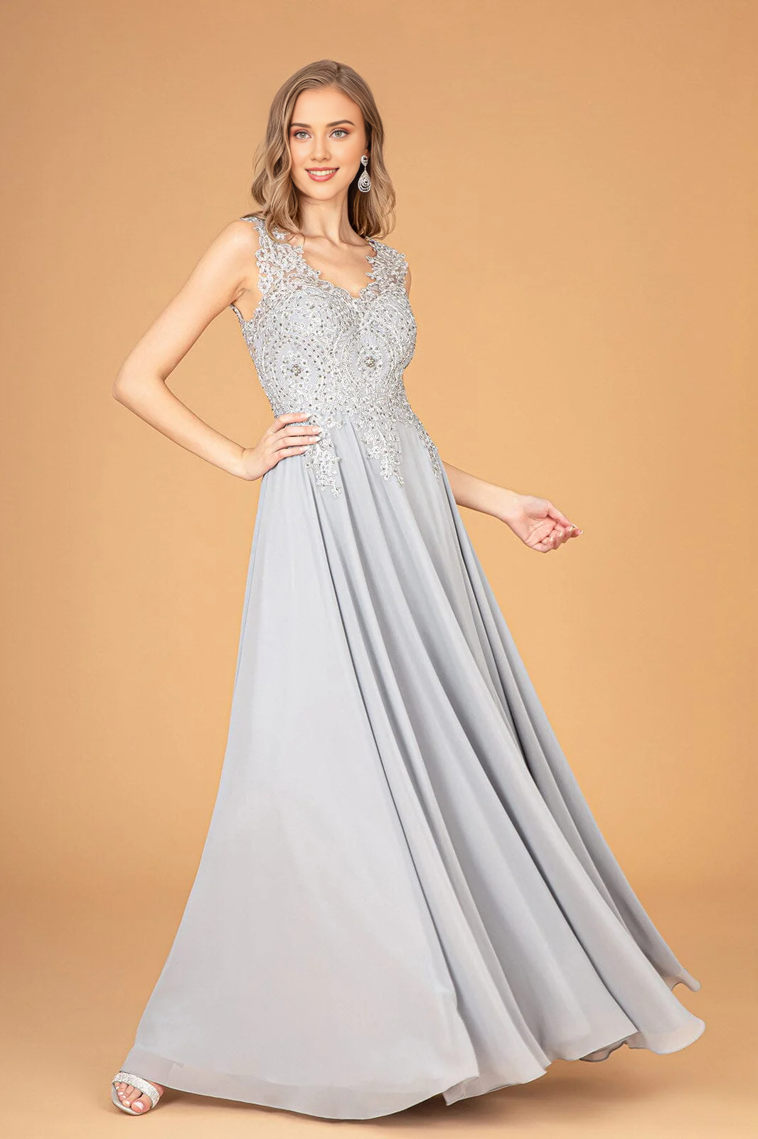 Wholesale Elegant Evening Dress Applique Long V-Neck Dress Prom Dresses