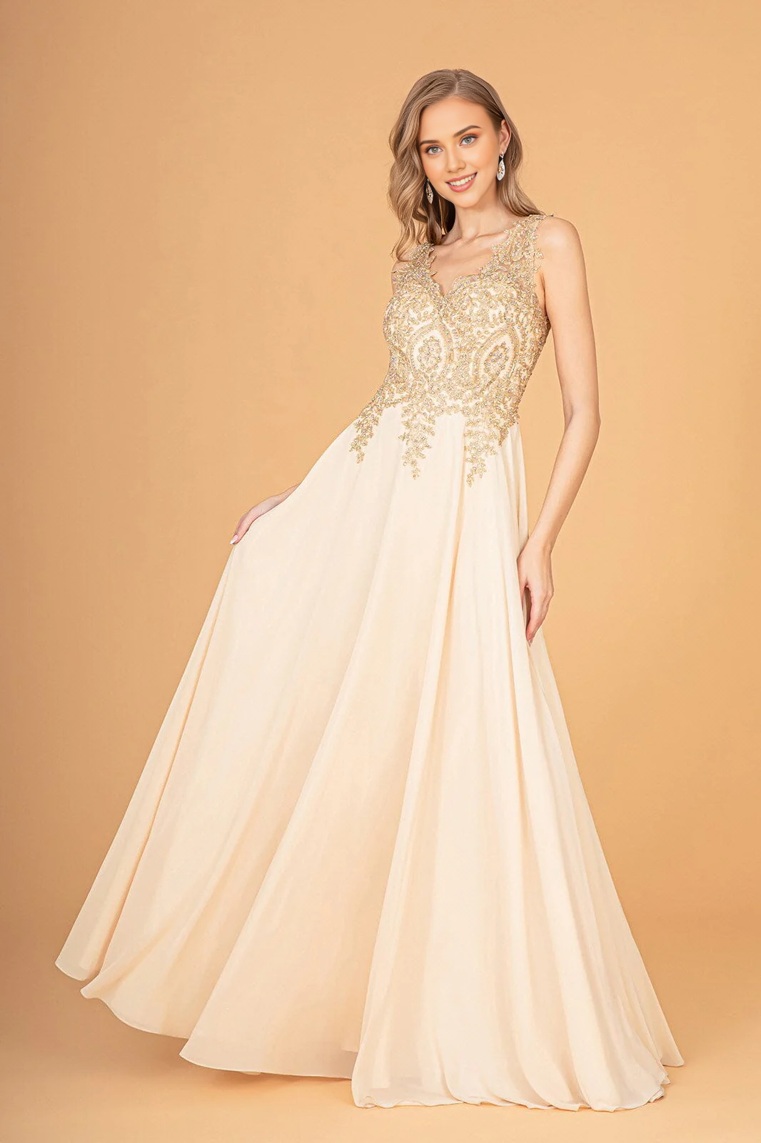 Wholesale Elegant Evening Dress Applique Long V-Neck Dress Prom Dresses