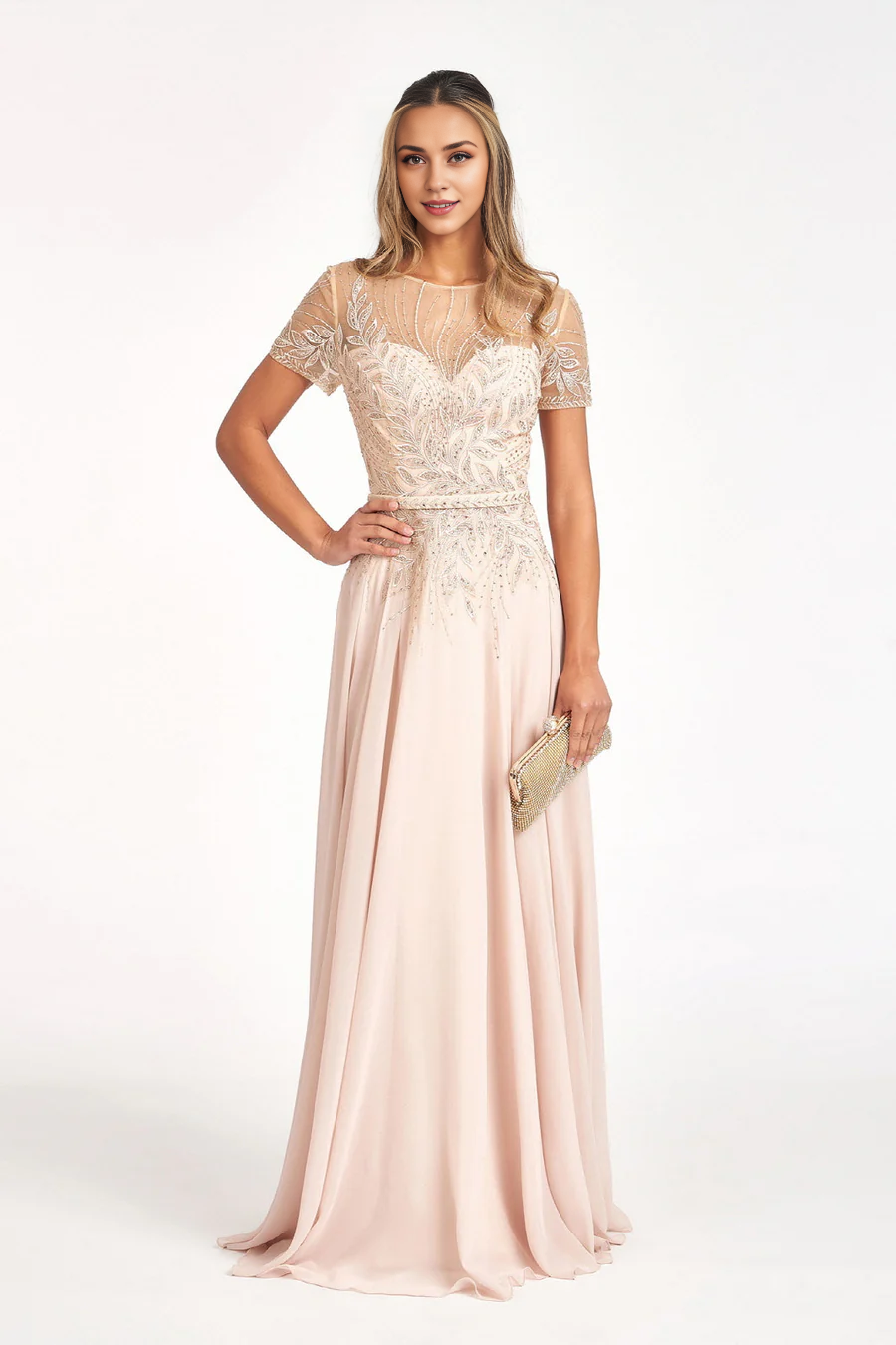 Wholesale Elegant Evening Dress Embroidered Short Sleeve Gown Prom Dresses