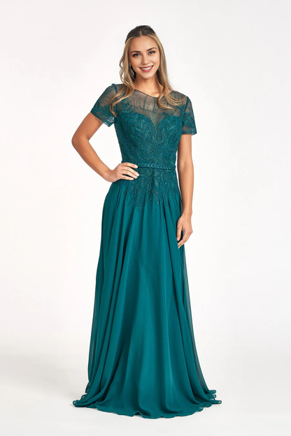 Wholesale Elegant Evening Dress Embroidered Short Sleeve Gown Prom Dresses