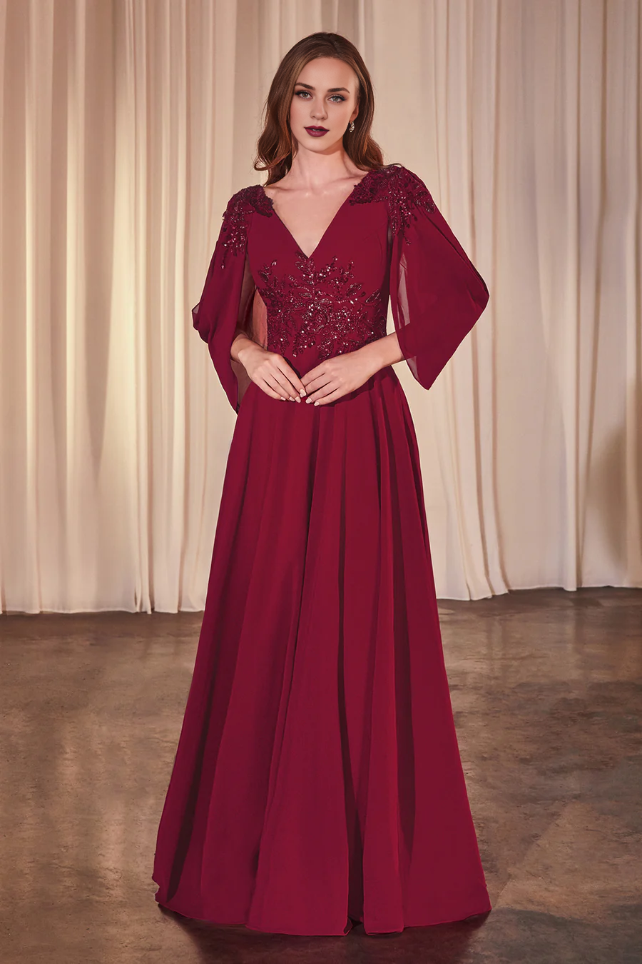 Wholesale Fashion Evening Dress Chiffon Cowl Sleeve A-line Gown Prom Dresses