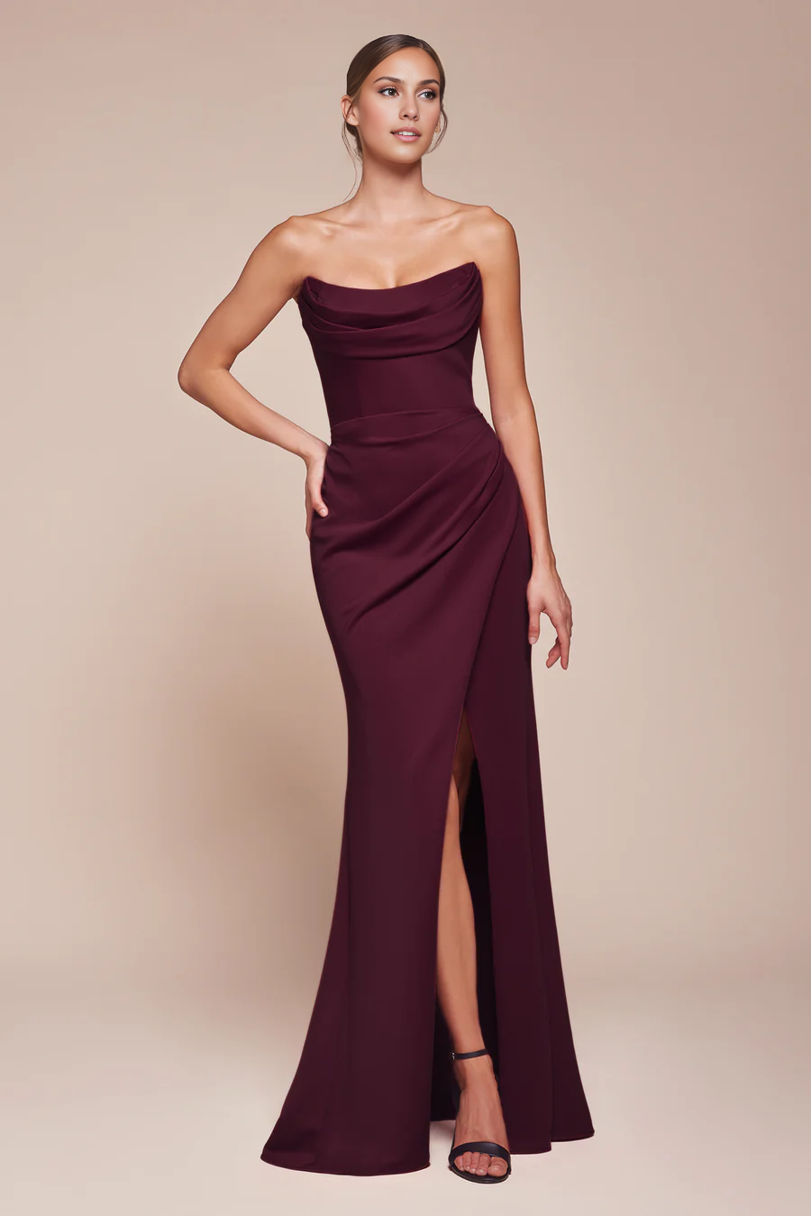 Wholesale Fashion Evening Dress Chiffon Strapless Slit Gown Prom Dresses