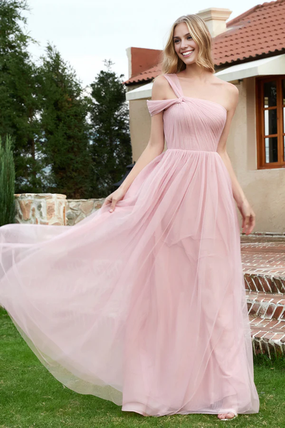 Wholesale Elegant Bridesmaid Dresses Pleated One Shoulder Tulle Dress Fall Wedding Guest Dress November