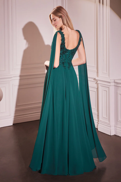 Wholesale Elegant Evening Dress Chiffon Cape Sleeve A-line Gown Prom Dresses