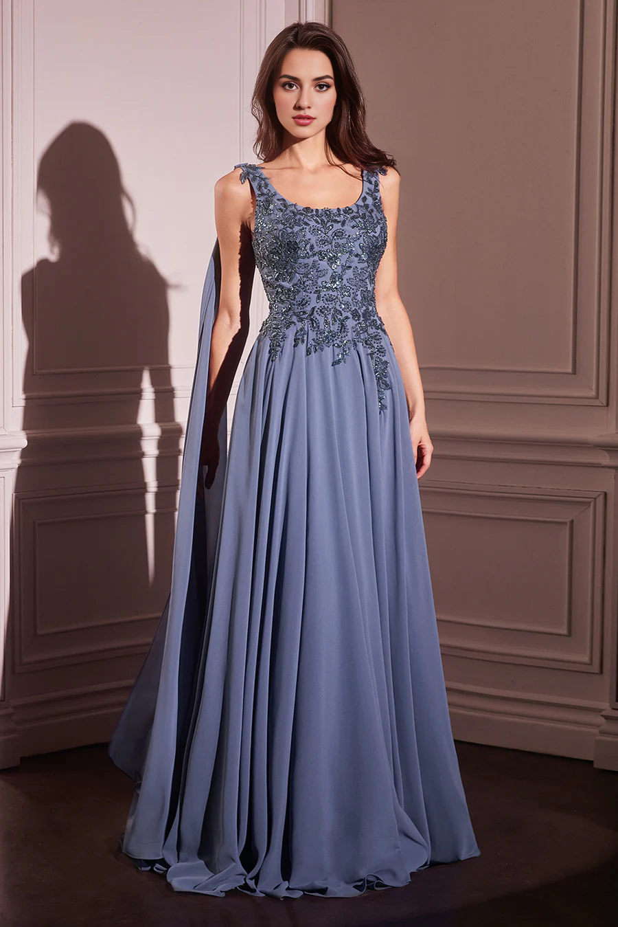 Wholesale Elegant Evening Dress Chiffon Cape Sleeve A-line Gown Prom Dresses