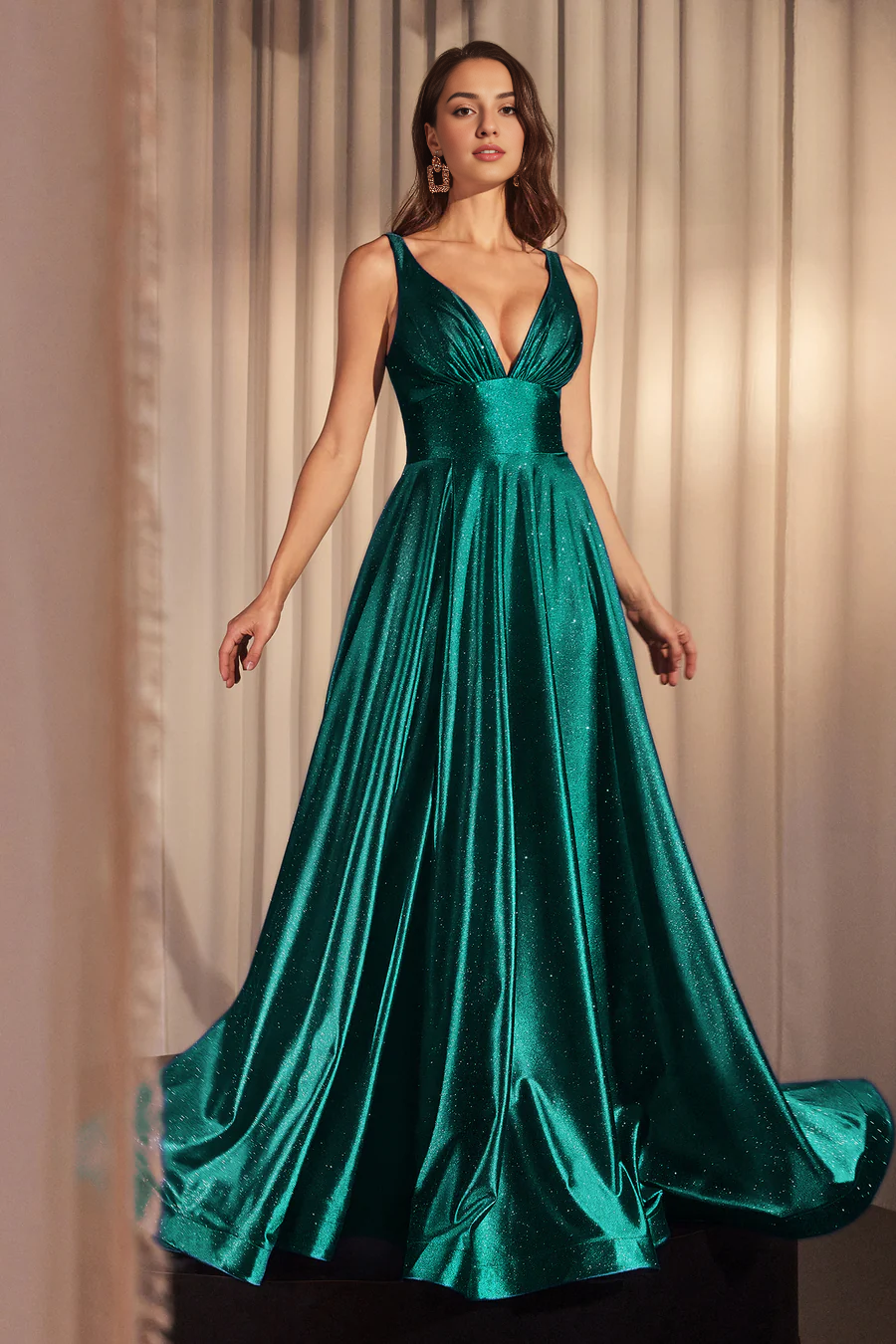 Wholesale Fashion Evening Dress Glitter Satin Sleeveless A-line Gown Prom Dresses