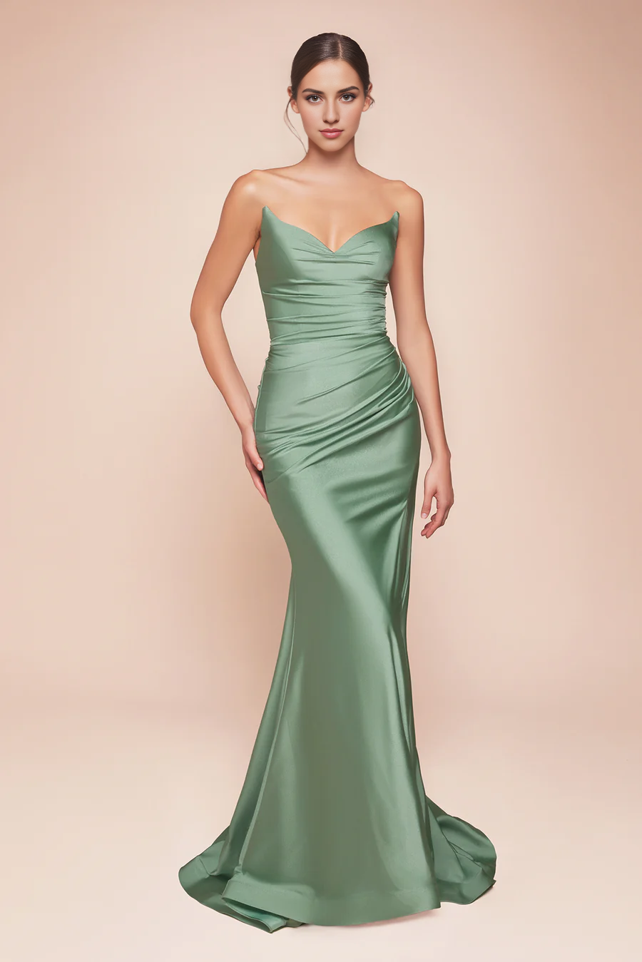 Wholesale Elegant Evening Dress Satin Fitted Strapless Slit Gown Prom Dresses