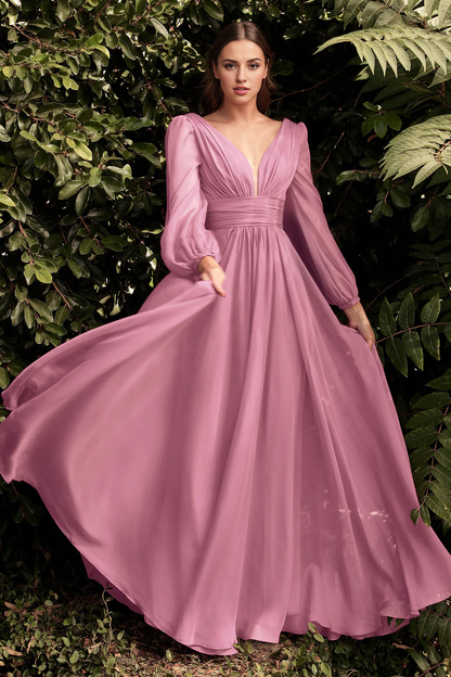 Wholesale Elegant Evening Dress Long Sleeve Chiffon Gown Prom Dresses