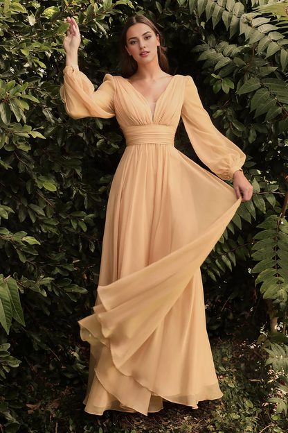 Wholesale Elegant Evening Dress Long Sleeve Chiffon Gown Prom Dresses