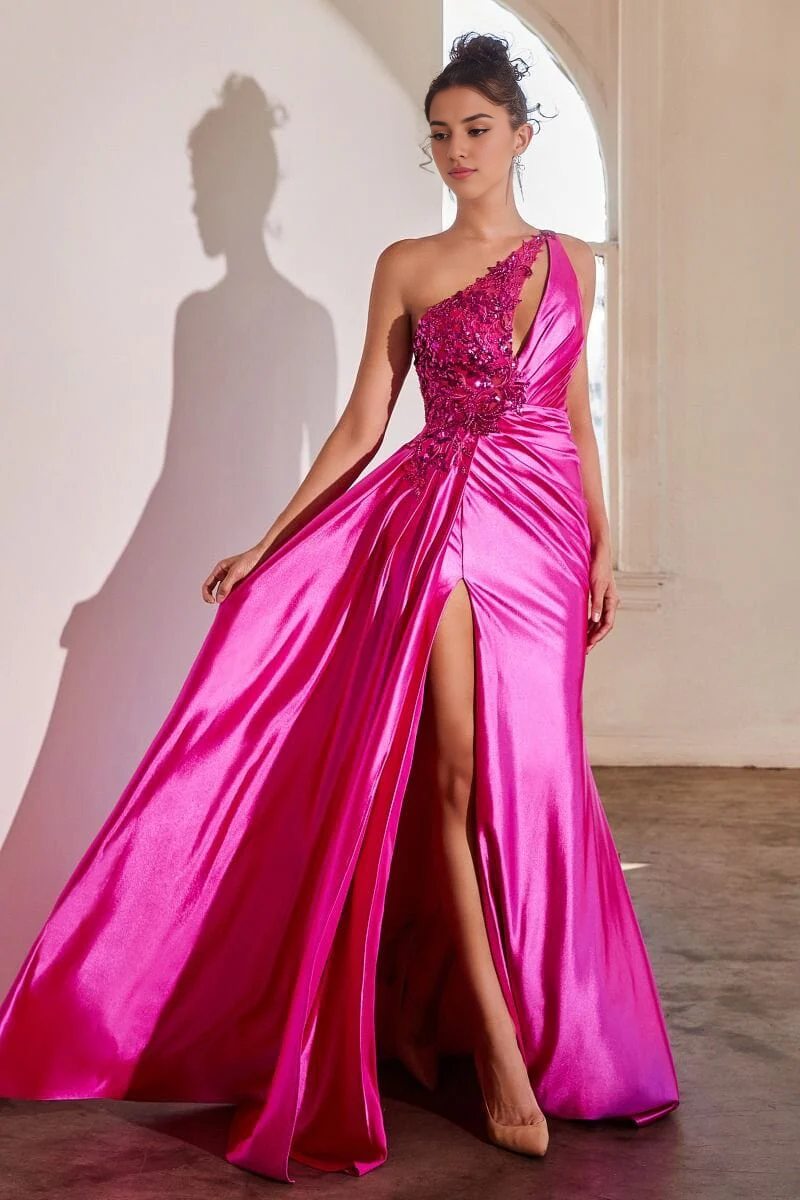 Wholesale Elegant Evening Dress Embellished One Shoulder Satin Gown Prom Dresses