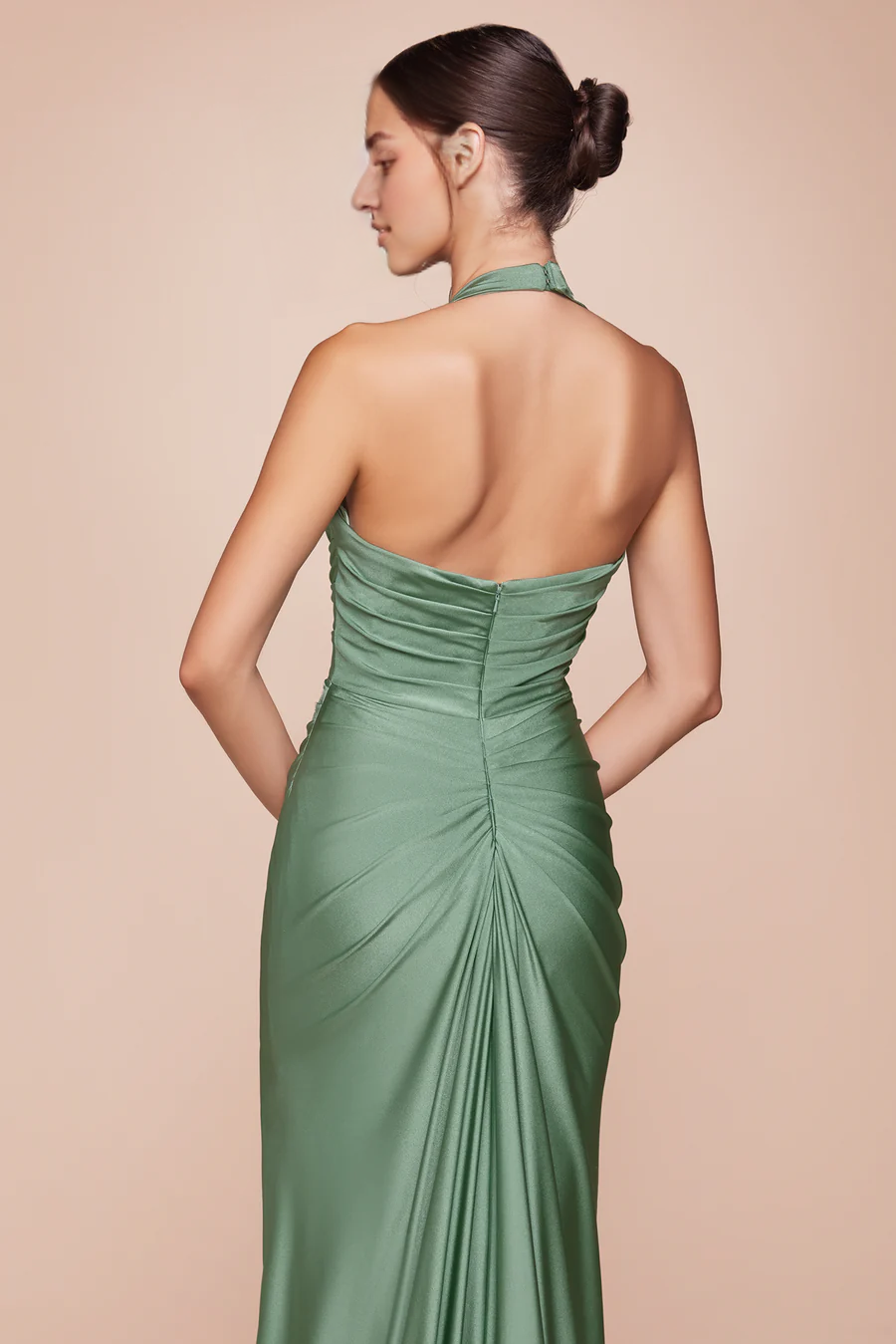 Wholesale Elegant Evening Dress Satin Fitted Long Halter Slit Dress formal women's dresses