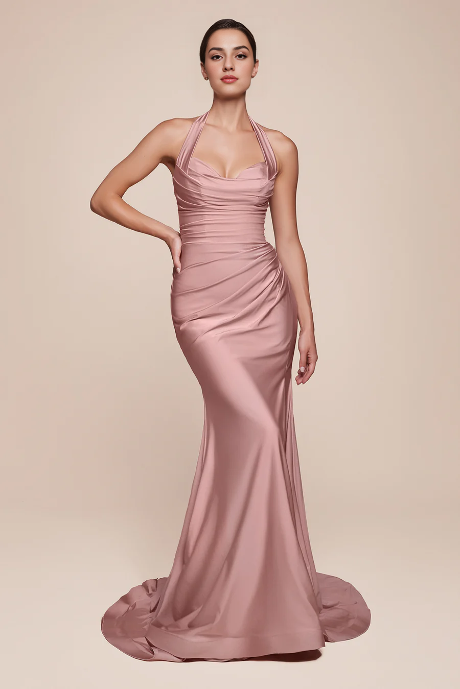 Wholesale Elegant Evening Dress Satin Fitted Long Halter Slit Dress formal women's dresses