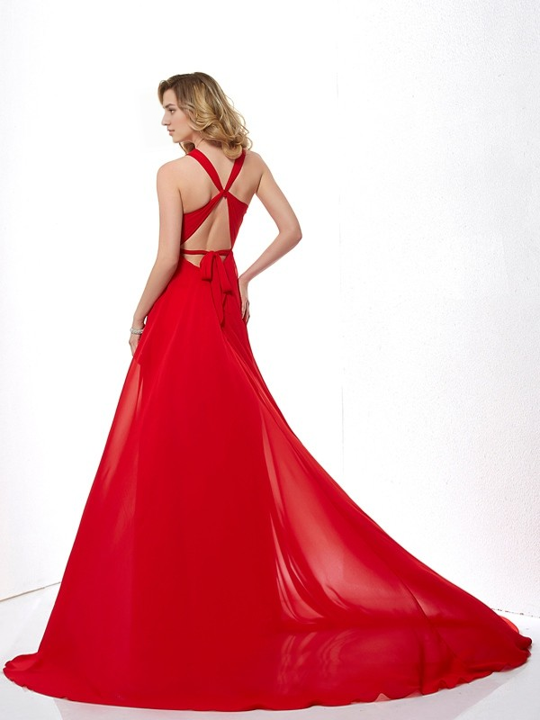 Wholesale Dresses Evening Wear Prom Dresses Gown A-Line/Princess Halter Sleeveless Long Chiffon Dresses