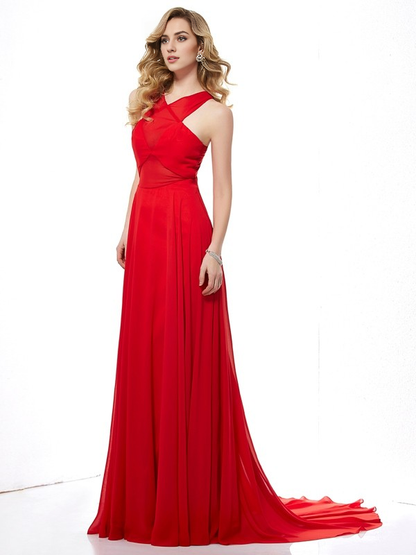 Wholesale Dresses Evening Wear Prom Dresses Gown A-Line/Princess Halter Sleeveless Long Chiffon Dresses