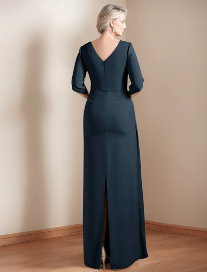 Wholesale Sheath / Column Dress Mother of the Bride Dress Elegant Jewel Neck Ankle Length Satin Half Sleeve with Ruched