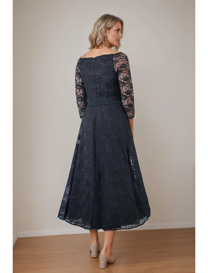 Wholesale A-Line Mother of the Bride Dress Elegant V Neck Tea Length Lace 3/4 Length Sleeve with Lace