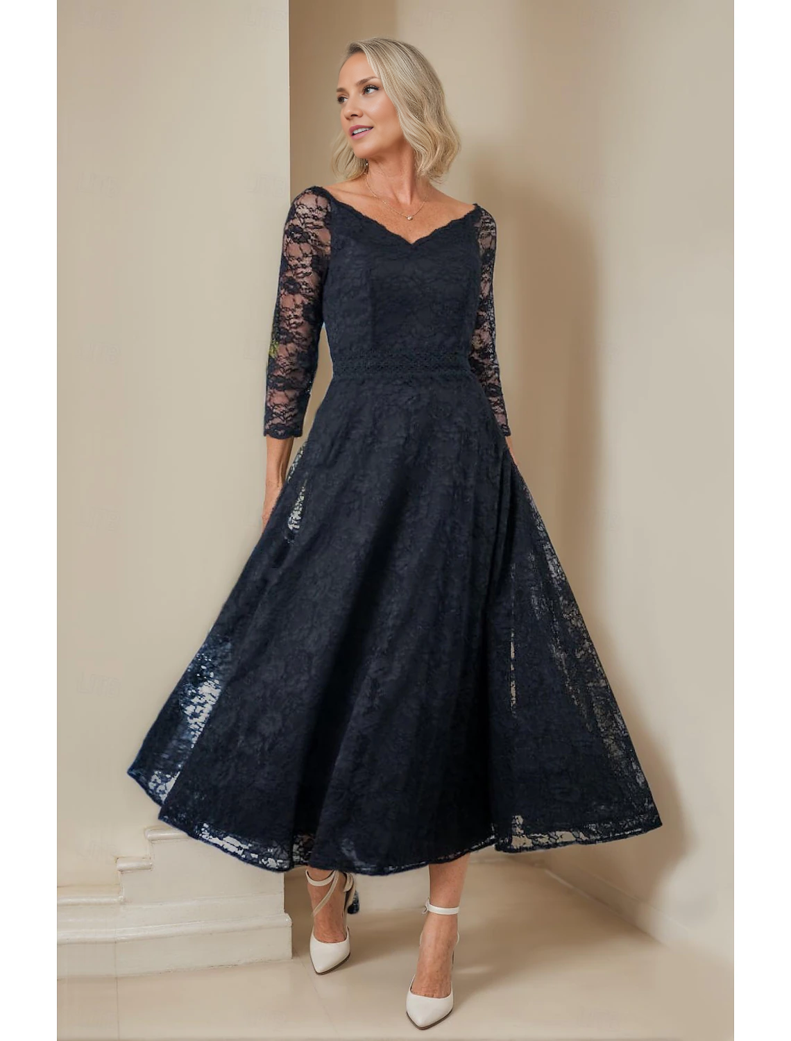 Zmn File Aimishang A-Line Mother of the Bride Dress Elegant V Neck Tea Length L ...