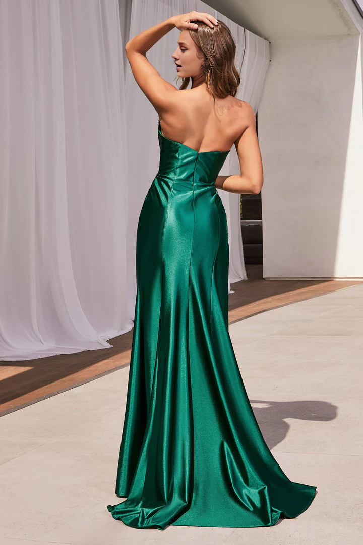 Wholesale Fashion Formal Women's Dresses Fitted Beaded Satin Strapless Slit Gowns Evening Dresses