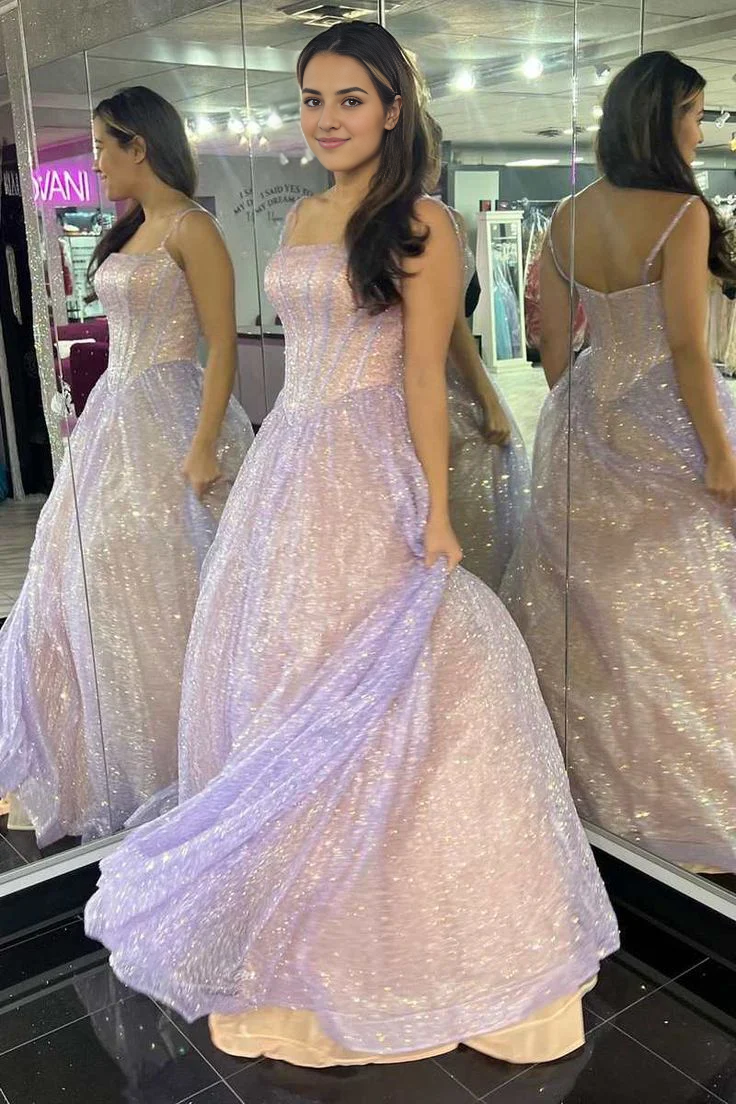 Wholesale Elegant Pink Sequins A-Line Prom Gown Princess Birthday Party Dress Gowns Evening Dresses